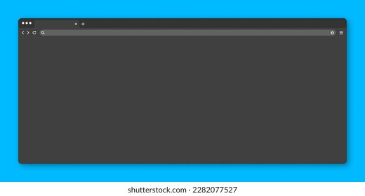 Blank web browser window with tab, toolbar and search field. Modern website, internet page in flat style. Browser mockup for computer, tablet and smartphone. Dark mode. Vector illustration