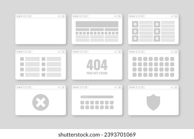 Blank web browser window with tab, toolbar and search field. Modern website, internet page in flat style. Browser mockup for computer, tablet and smartphone. Vector illustration