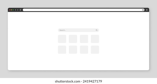 Blank web browser window with tab, toolbar and search field. Modern website, internet page in flat style. Browser mockup for computer, tablet and smartphone. Vector illustration