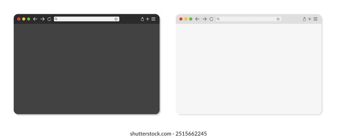 Janela em branco do navegador da Web com aba. Navegador de Internet Windows com barra de ferramentas e barra de pesquisa. Montagem de site em branco. Design moderno da janela do navegador isolado em fundo branco. Ilustração vetorial