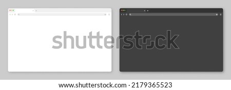 Blank web browser window with tab, toolbar and search field. Modern website, internet page in flat style. Browser mockup for computer, tablet and smartphone. Light and dark mode. Vector illustration