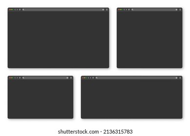 Blank web browser window with toolbar and search field. Modern website, internet page in flat style. Browser mockup for computer, tablet and smartphone. Adaptive UI, dark mode. Vector illustration
