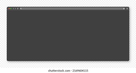 Blank web browser window with toolbar and search field. Modern website, internet page in flat style. Browser mockup for computer, tablet and smartphone. Dark mode. Vector illustration