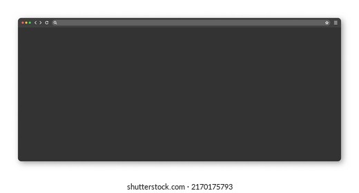 Blank web browser window with toolbar and search field. Modern website, internet page in flat style. Browser mockup for computer, tablet and smartphone. Dark mode. Vector illustration