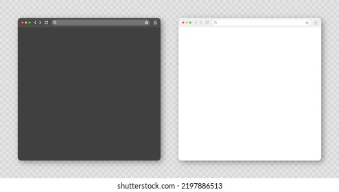 Ventana en blanco del navegador web con barra de herramientas y campo de búsqueda. Sitio web moderno, página de internet de estilo plano. Parodia del navegador para computadora, tablet y smartphone. Modo claro y oscuro. Ilustración del vector