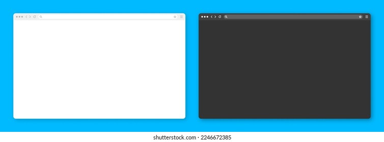 Ventana en blanco del navegador web con barra de herramientas y campo de búsqueda. Sitio web moderno, página de internet de estilo plano. Parodia del navegador para computadora, tablet y smartphone. Modo claro y oscuro. Ilustración del vector