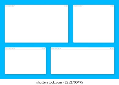 Blank web browser window with toolbar and search field. Modern website, internet page in flat style. Browser mockup for computer, tablet and smartphone. Adaptive user interface. Vector illustration