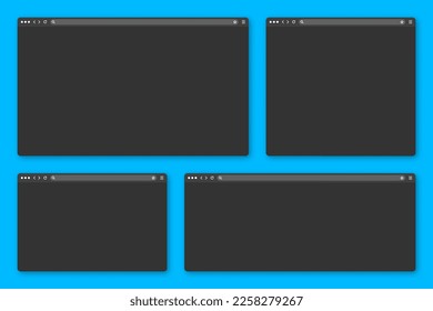 Blank web browser window with toolbar and search field. Modern website, internet page in flat style. Browser mockup for computer, tablet and smartphone. Adaptive UI, dark mode. Vector illustration