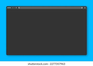 Ventana en blanco del navegador web con barra de herramientas y campo de búsqueda. Sitio web moderno, página de internet de estilo plano. Parodia del navegador para computadora, tablet y smartphone. Modo oscuro. Ilustración del vector