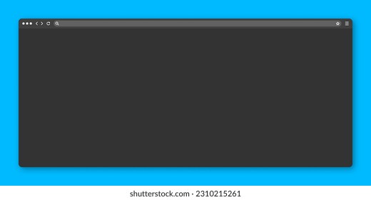 Ventana en blanco del navegador web con barra de herramientas y campo de búsqueda. Sitio web moderno, página de internet de estilo plano. Parodia del navegador para computadora, tablet y smartphone. Modo oscuro. Ilustración del vector