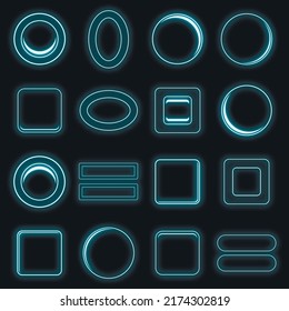 Blank web buttons icons set. Illustration of 16 blank buttons vector icons neon color on black