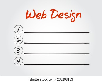 Blank Web Design list, vector concept background