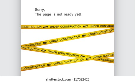 Blank Web Page Covered With Yellow Tape With Under Construction Text. EPS10 Vector.