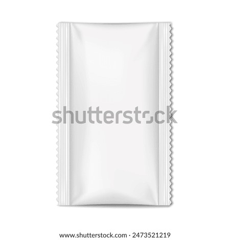 Blank white 2 side seal Sachet Pouch. Realistic vector Mock-up. Plastic, paper or foil Bag template. Food, medical or beauty product individual Package Mockup