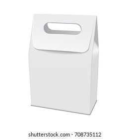 Blank white 3d model cardboard take away food box mock up. Empty product container template, isolated vector illustration for your design