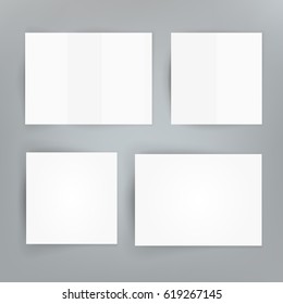 Blank white 3d Paper Canvas Vector. White Blank Office Paper Mock Up Isolated On Gray Background. Folded Realistic Sheet Of Paper Mock Up A4.
