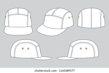 Blank White 5-Panel Cap Template on Gray Background, Vector File.