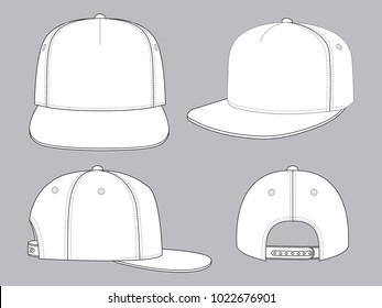 Blank White 5-Panels Hip Hop Cap with Adjustable Snap Back Strap Closure Template on Gray Background, Vector File