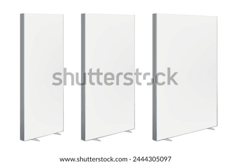 Blank white advertising lightbox standee. Mock-up set. Trade show led display banner stand. Vector mockup. Light box sign template