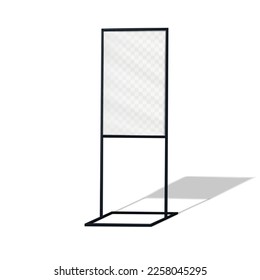 Blank white advertising sign holder stand realistic vector mockup. Floor standing metal poster frame mock-up. Template for design