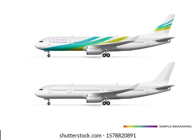 Blank White Airplane Or Airliner Side View For Branding. EPS10 Vector