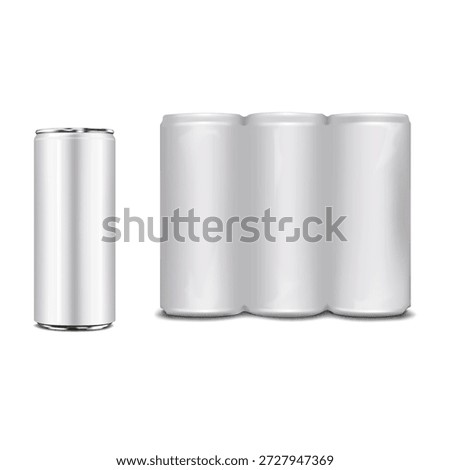 Blank white aluminum can multipack packaging. Realistic vector mockup. Shrink film wrap drink package. Mock-up. Multi-pack plastic sleeve beverage wrapping. Template for design