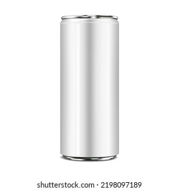 Blank white aluminum can realistic vector mock-up. Drink tin can packaging mockup