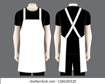 Blank White Apron Template on Gray Background. Front and Back Views, Vector File.