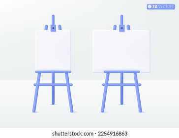 Blank white artboard on easel icon symbol. Exhibition or presentation stands mockup, Paint Desk and White canvas Isolated concept. 3D vector isolated illustration, Cartoon pastel Minimal style.