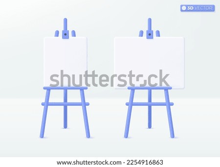 Blank white artboard on easel icon symbol. Exhibition or presentation stands mockup, Paint Desk and White canvas Isolated concept. 3D vector isolated illustration, Cartoon pastel Minimal style.