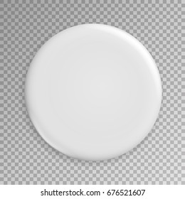 Blank White Badge Vector. Realistic Illustration. Clean Empty Pin Button Mock Up. Isolated.