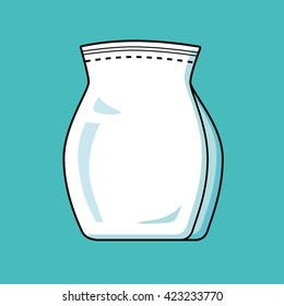 Blank white bag package for pet food or chemical products cartoon icon.