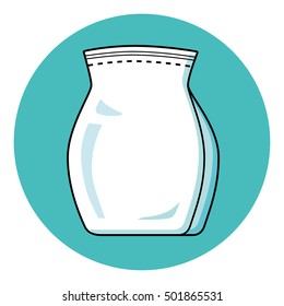 Blank white bag package template for pet food or dry cleaning chemical products icon.