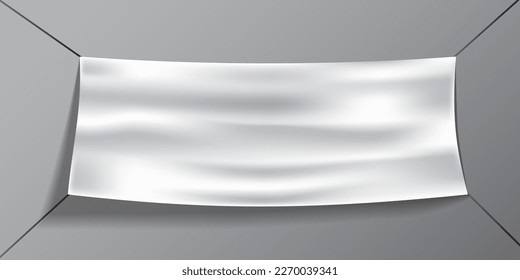 Blank white banner hanging. Blank white flag cloth