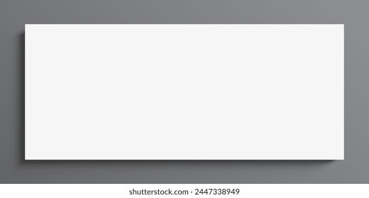 Leerer weißer Banner, der auf einem grauen Wandhintergrund hängt. Vektorgrafik Banner Mockup für Horizontale Kunst, Bild oder Textplatzierung.