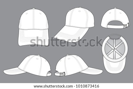 Blank white baseball cap with metal buckle closure strap for template on gray background, vector file.