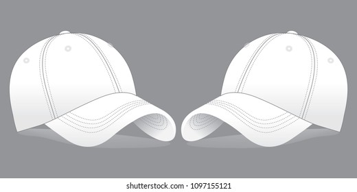 Blank White Baseball Cap Template on Gray Background, Vector FIle