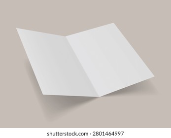 Blank white bifold booklet, brochure, or postcard mockup. Suitable for displaying designer products, menus, or promotional materials.
