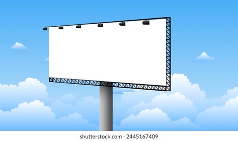 Leere weiße Plakatwand auf dem blauen Himmel Hintergrund 