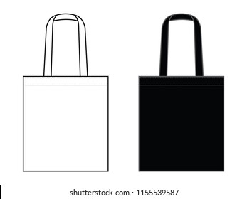 Blank White and Black Tote Bag Template on White Background, Vector File