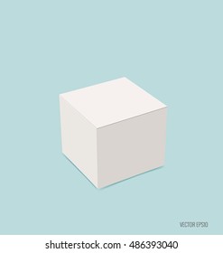 Blank white box mock up on blue background. Vector illustration.