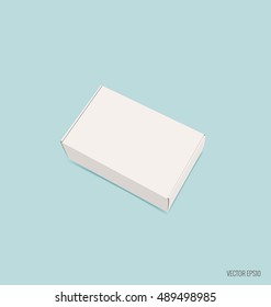 Una caja blanca en blanco se burla del fondo azul. Ilustración vectorial.
