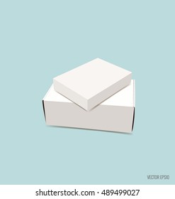 Una caja blanca en blanco se burla del fondo azul. Ilustración vectorial.
