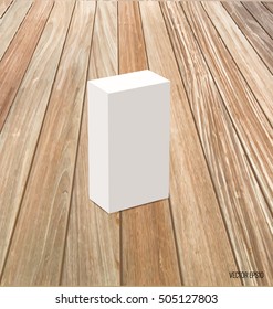 Blank white box mock up on wood background. Vector illustration.
