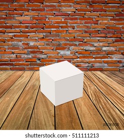 Blank white box mock up on wood background. Vector illustration.