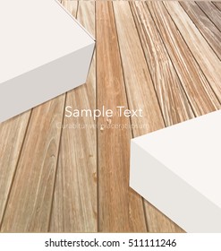 Blank white box mock up on wood background. Vector illustration.