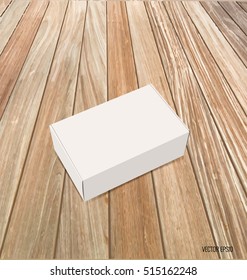 Blank white box mock up on wood background. Vector illustration.