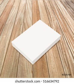 Blank white box mock up on wood background. Vector illustration.