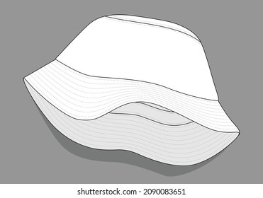 Blank White Bucket Hat Template Vector On Gray Background