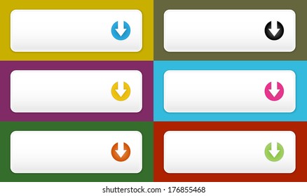The blank white buttons with download pictogram /the set of white download buttons / the button